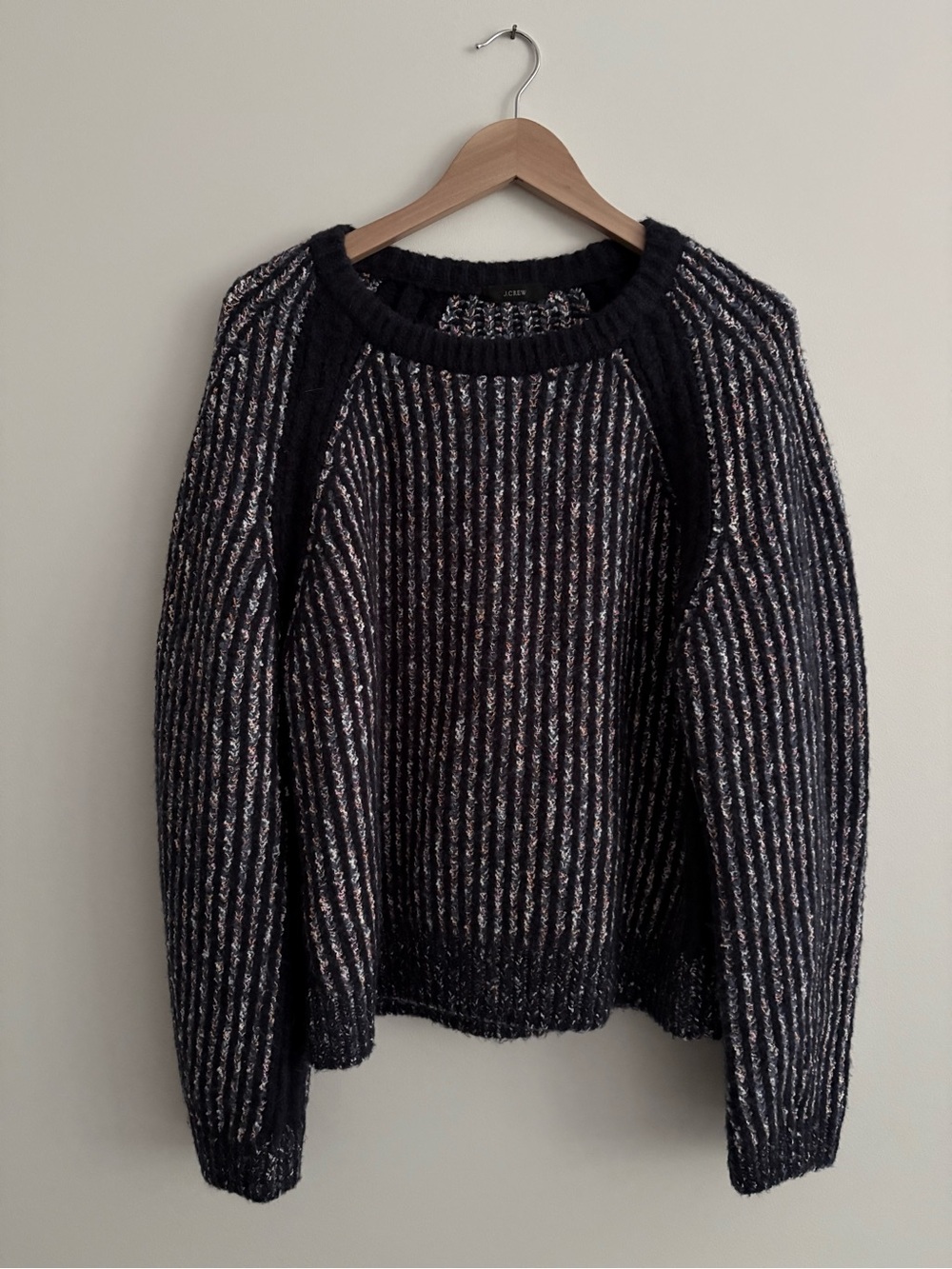J. Crew Space Dyed Crewneck Sweater Wool Alpaca Blend Navy Multi Chunky Size L